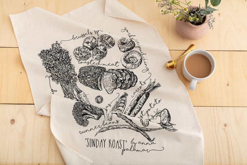 Sunday roast ingredients black and white illustration