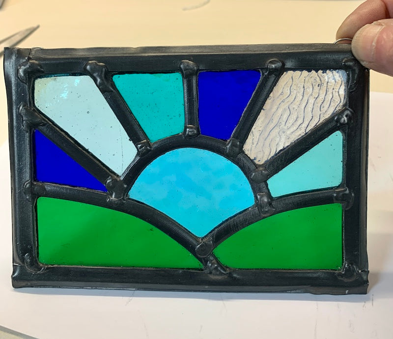 Stained glass sun over fields small sun catcher with hooks