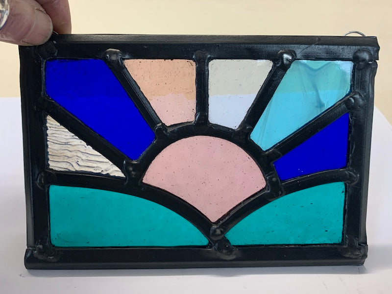 Stained glass sun over fields small sun catcher with hooks