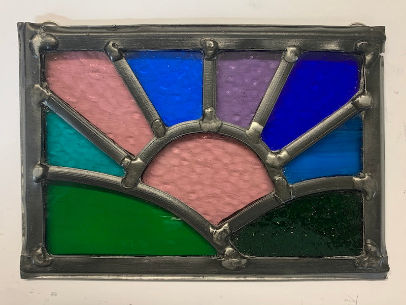 Stained glass sun over fields small sun catcher with hooks