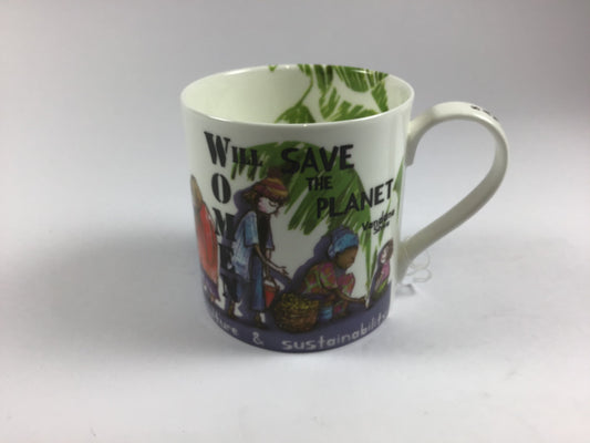 Women will save the planet mug, Vandana Shiva designed by Clare Andrews, made by Stokes Croft China in Bristol