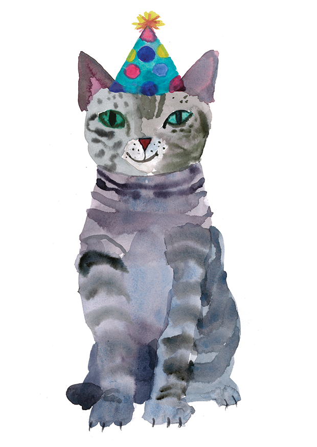 Cat in Party Hat Card