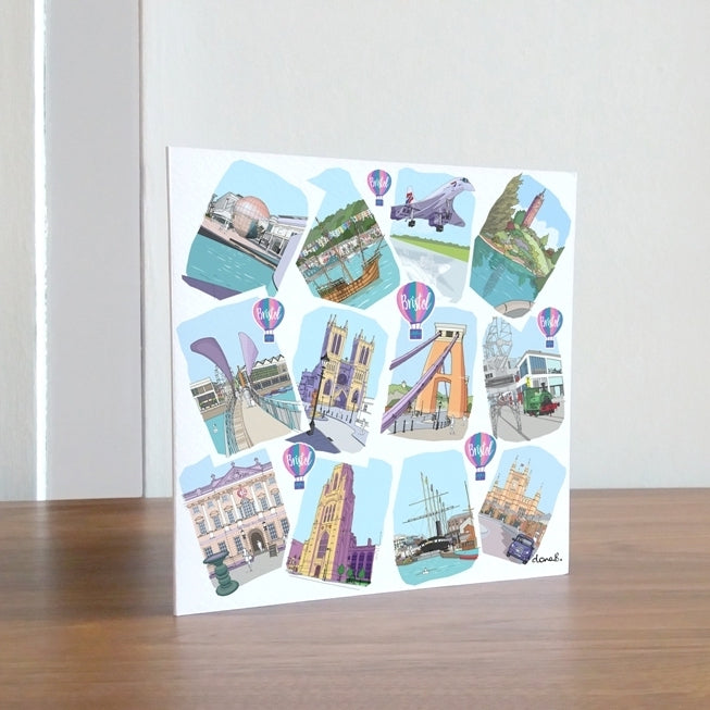 Greetings card, blank inside. Images of Bristol Landmarks.