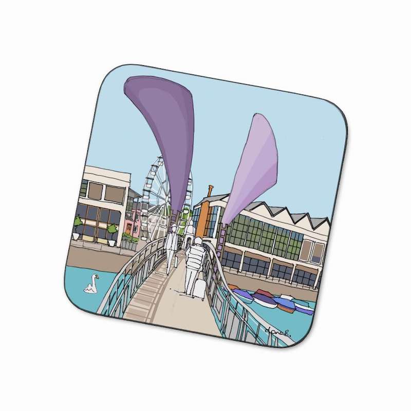 Coaster with an illustration of Pero's Bridge in Bristol