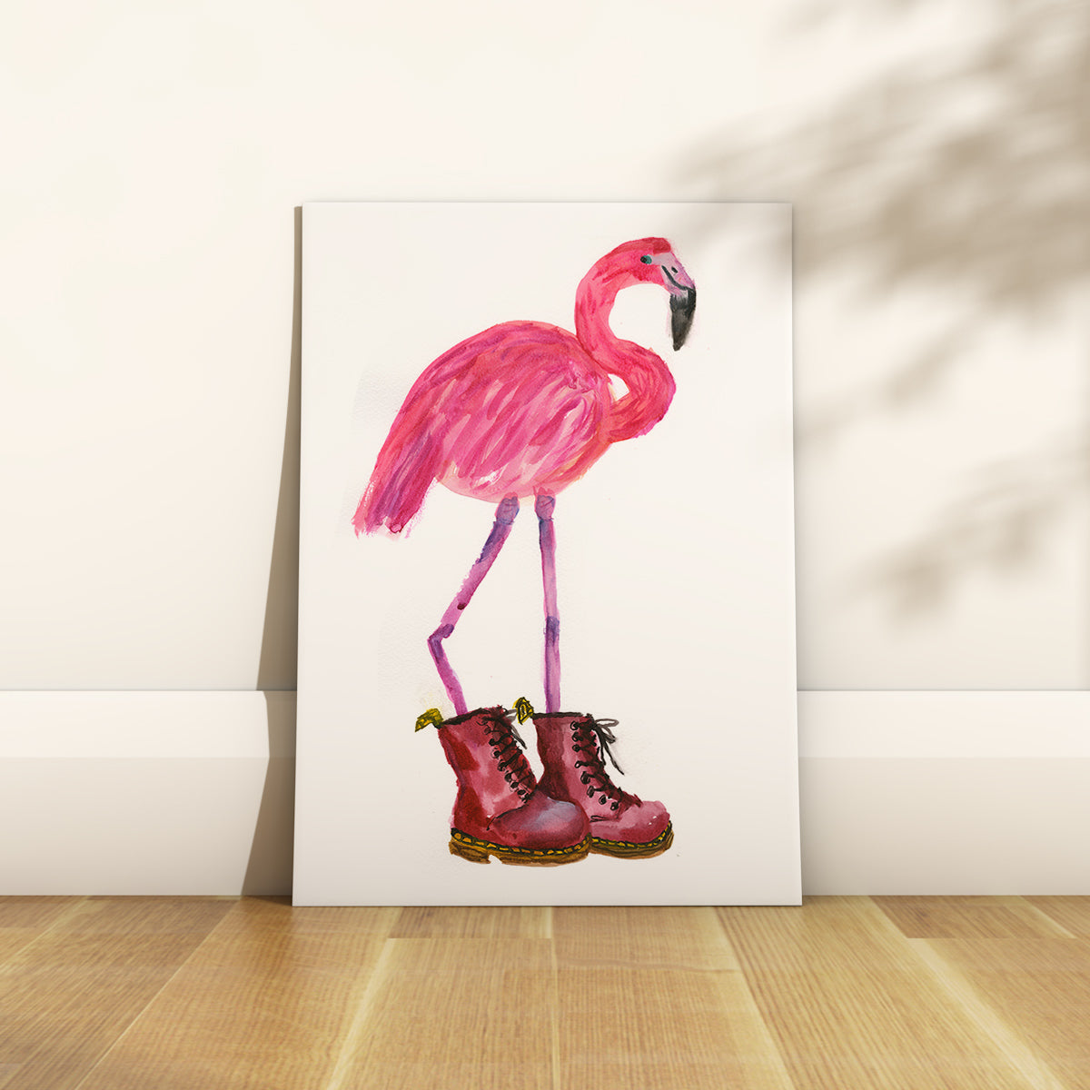 Rosie Webb Pink Flamingo in Red Docs Print