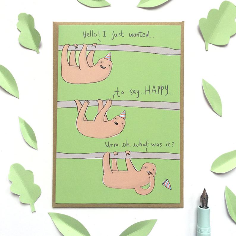 Sarah Ray Sloth Happy Birthday Card