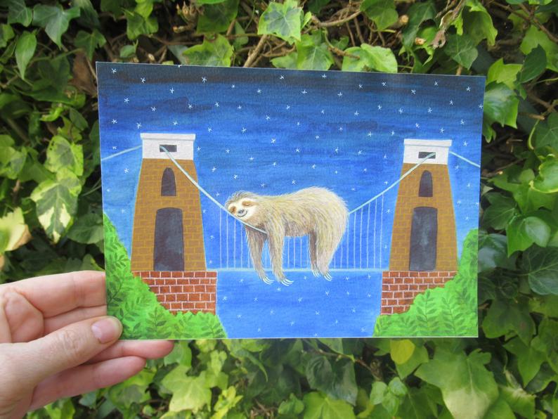Laura Robertson Sleepy Sloth on Suspension Bridge Print