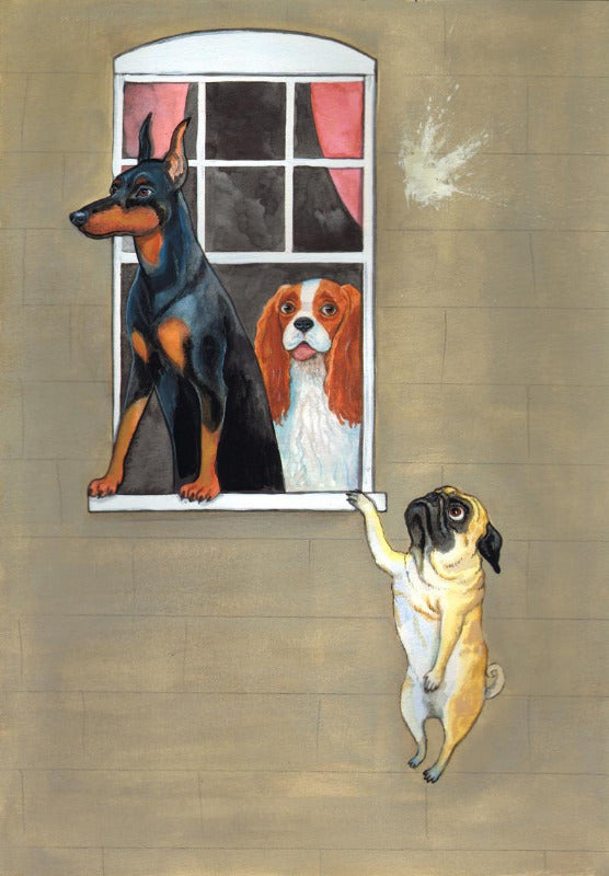 Parody of Well Hung Lover Bristol street art featuring dogs