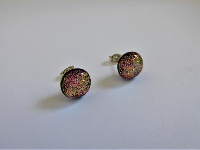 Eva Glass Round Pink Glitter Studs
