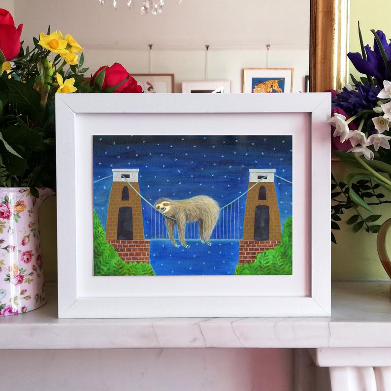 Laura Robertson Sleepy Sloth on Suspension Bridge Print