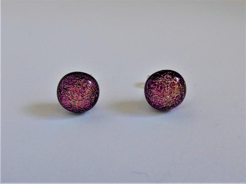 Eva Glass Round Pink Glitter Studs