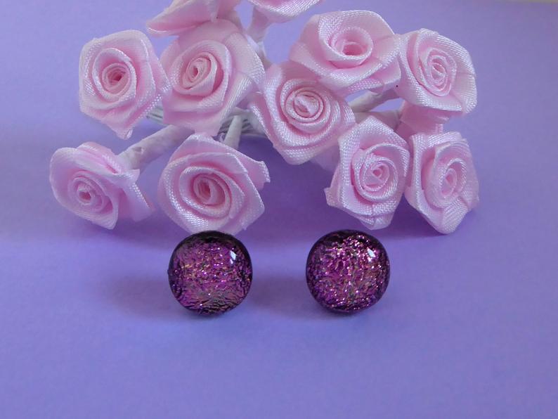 Eva Glass Round Pink Glitter Studs