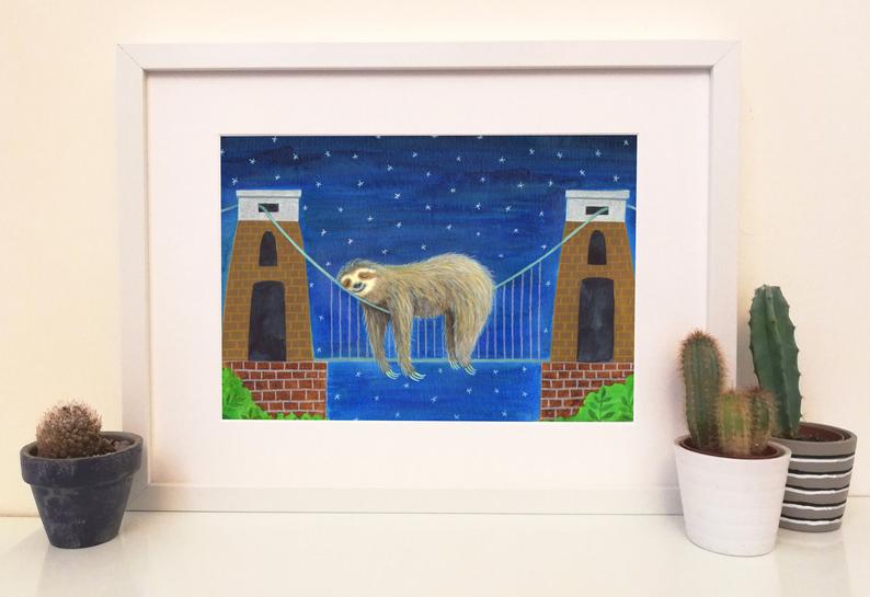 Laura Robertson Sleepy Sloth on Suspension Bridge Print