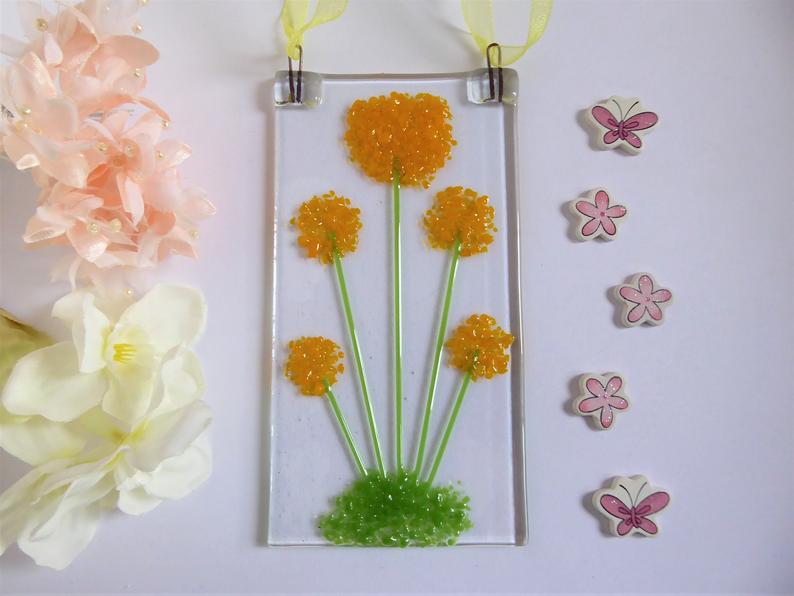 Eva Glass Allium Suncatcher. A fused Glass Hanging.