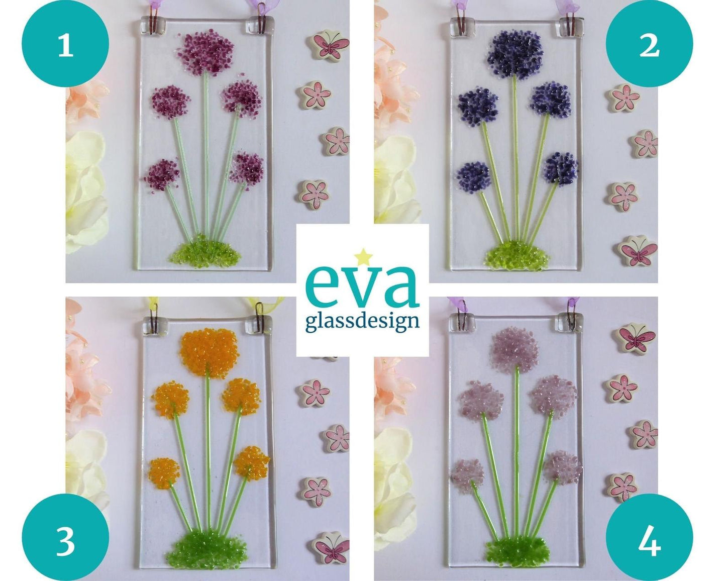 Eva Glass Allium Suncatcher. A fused Glass Hanging.