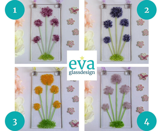 Eva Glass Allium Suncatcher. A fused Glass Hanging.