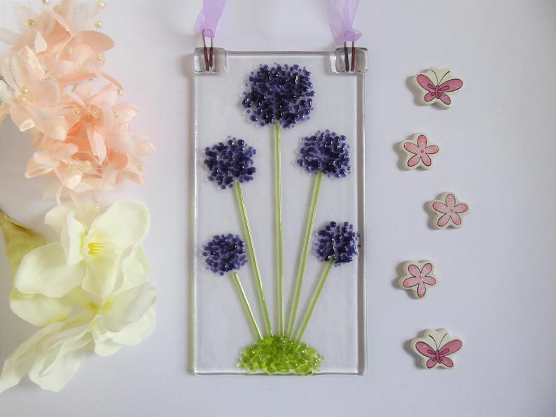 Eva Glass Allium Suncatcher. A fused Glass Hanging.