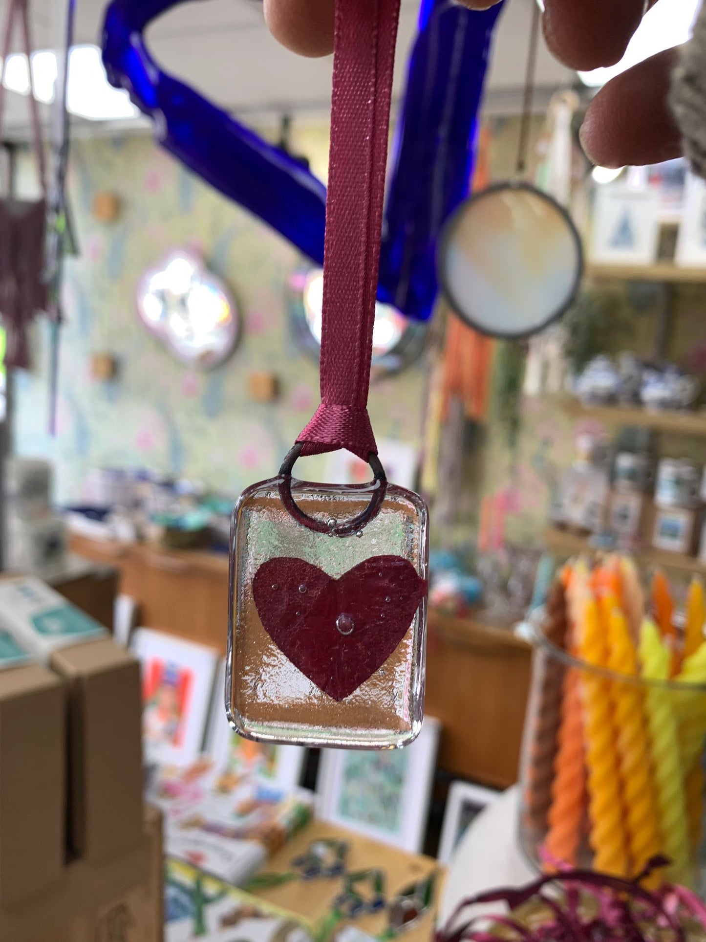 Fused Glass Hanging Heart Small