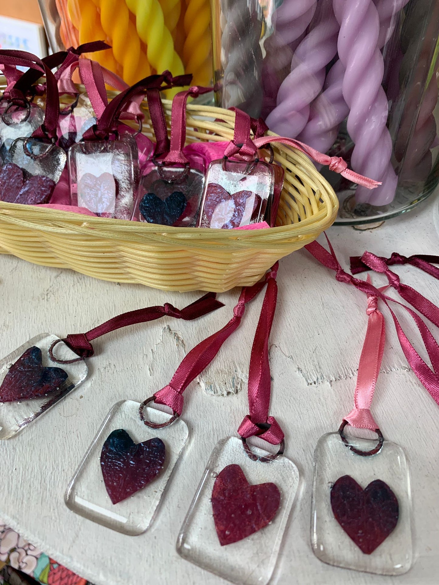 Fused Glass Hanging Heart Small