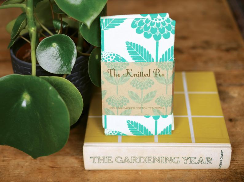 100% cotton, handprinted tea towels, Gingko leaf, flower pattern or fungi . Designed and made in Bristol Edit alt text