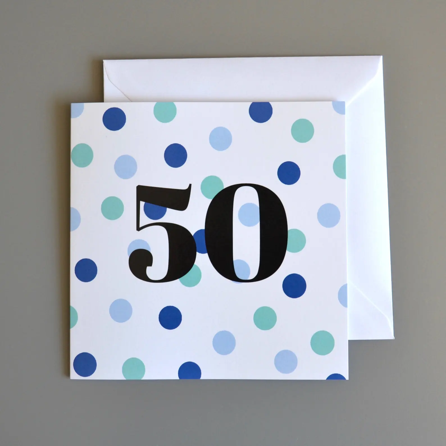 Blue Dotty 50th Birthday Card, Handmade in Bristol by Little red apple.