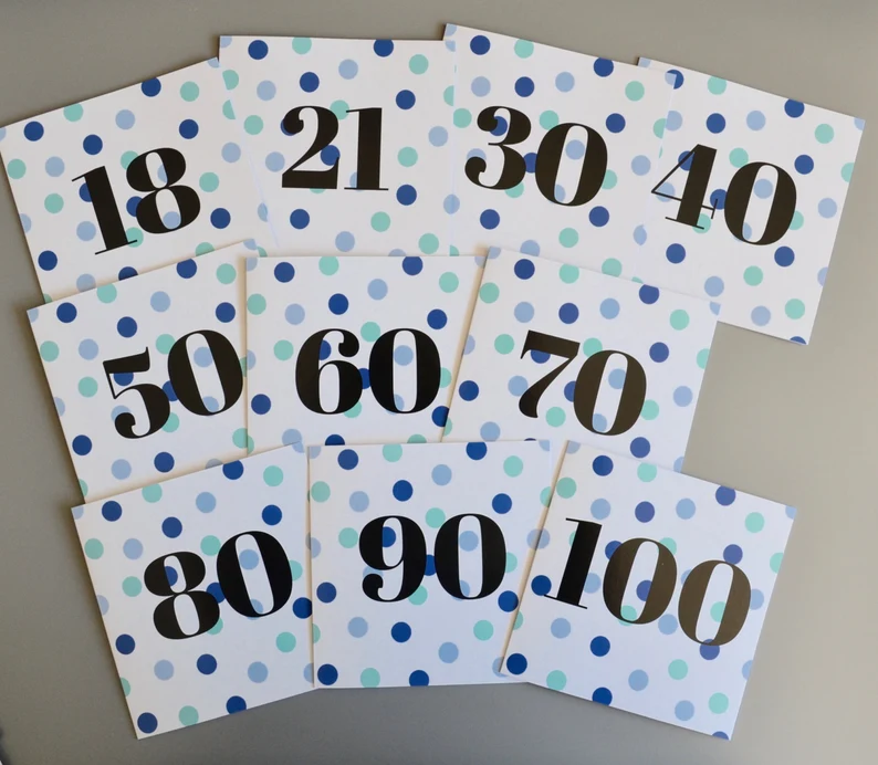 Blue Dotty 50th Birthday Card, Handmade in Bristol by Little red apple.