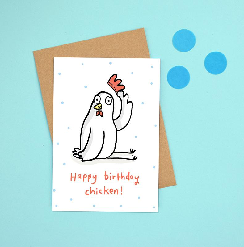 Sarah Ray Happy Birthday Chicken card. Humorous Chicken drawing.