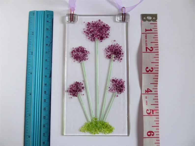 Eva Glass Allium Suncatcher. A fused Glass Hanging.