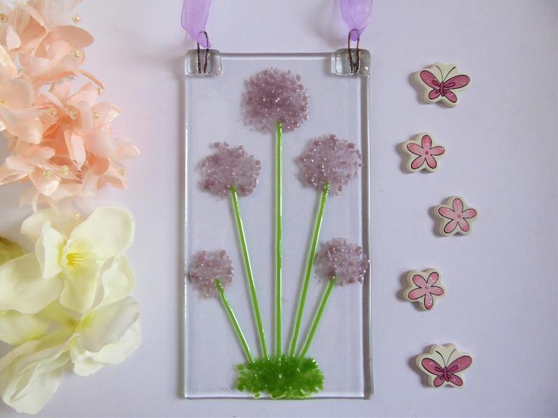 Eva Glass Allium Suncatcher. A fused Glass Hanging.