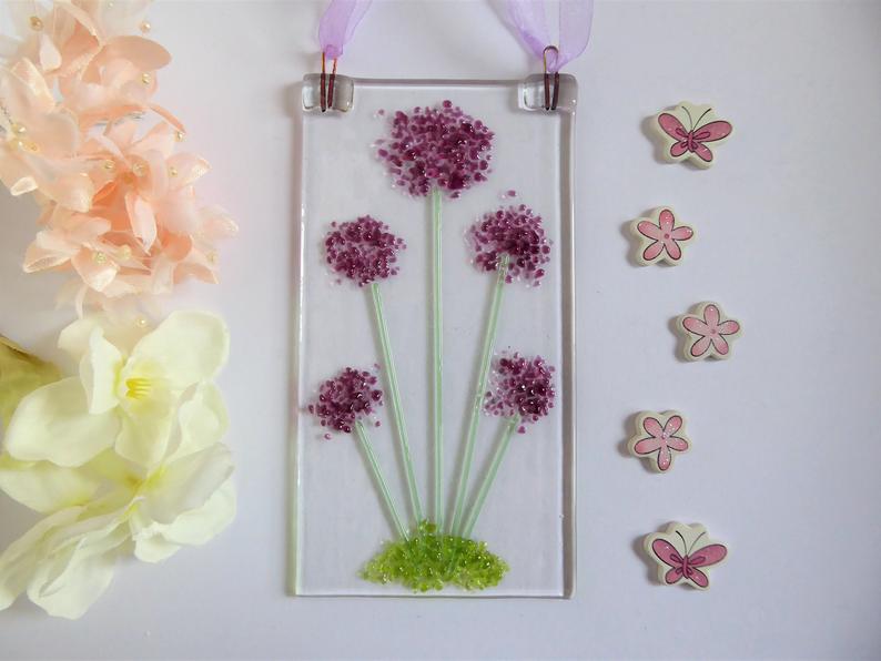 Eva Glass Allium Suncatcher. A fused Glass Hanging.