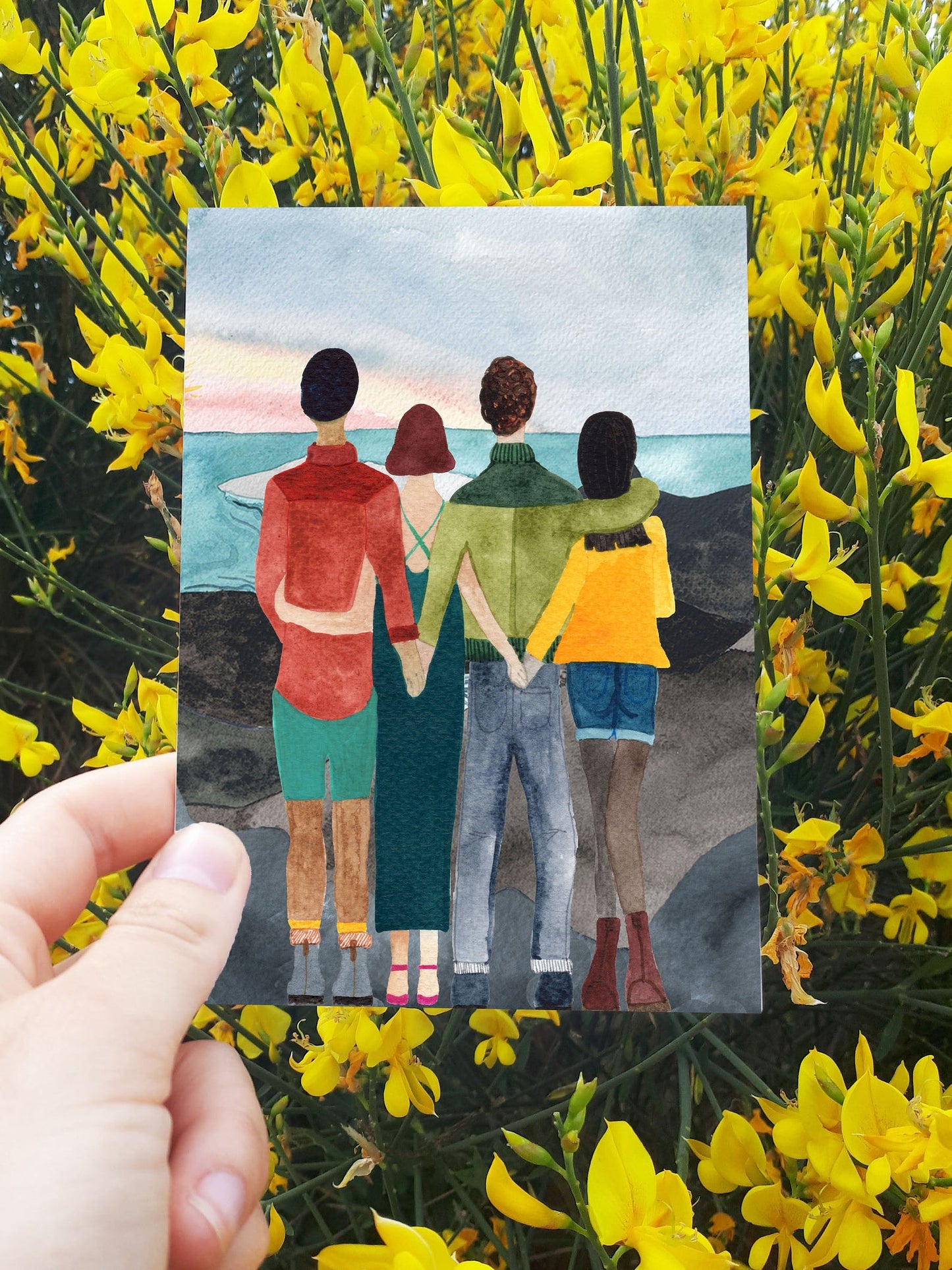 Hand illustrated by Hattie Buckwell, a Bristol illustrator. Couples Card, Love card, blank inside.