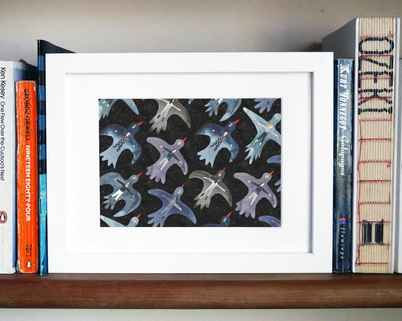 Hattie Tuckwell Bird Bed print, Handmade in Bristol.