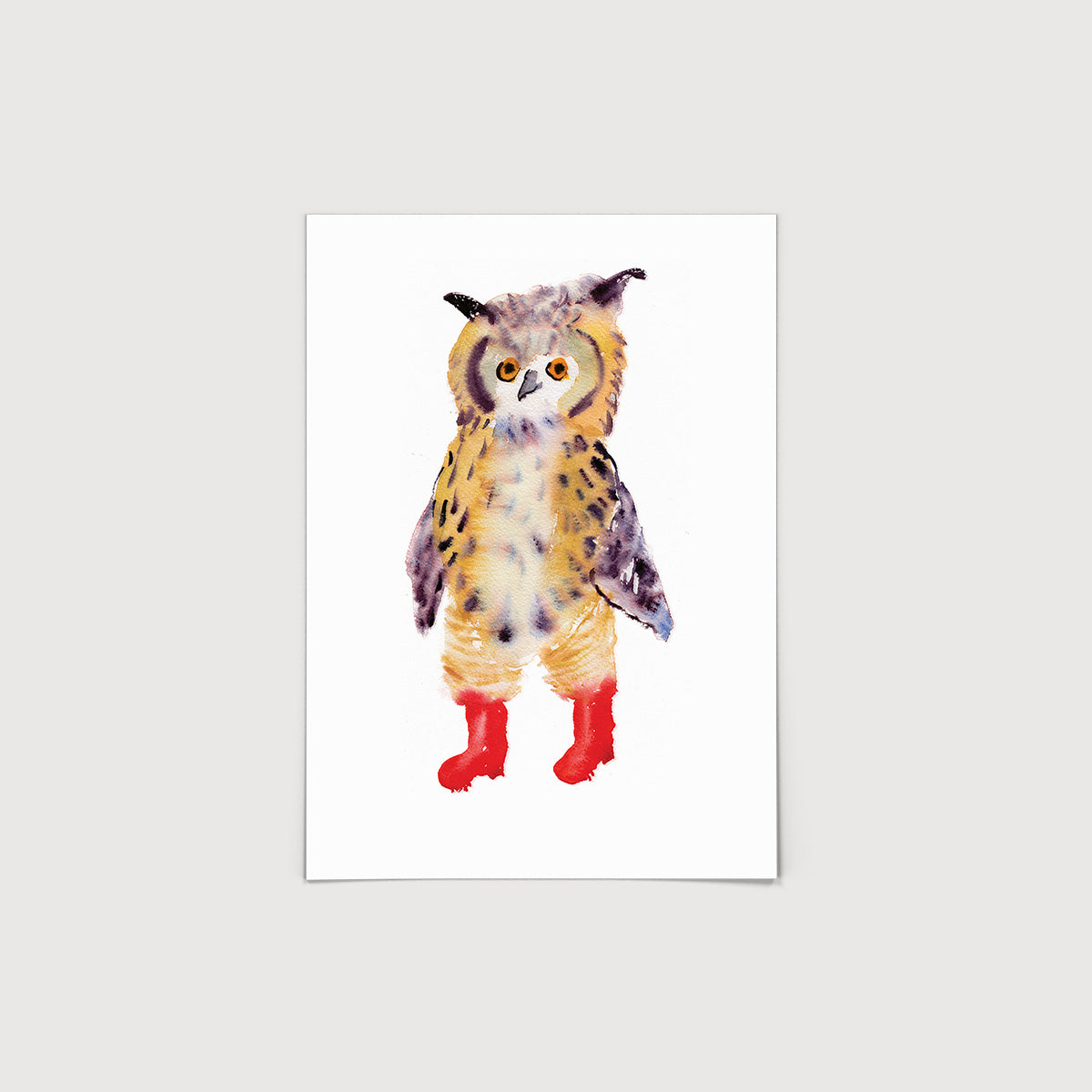 Owl in Red Wellies Print