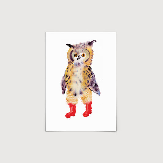 Rosie Webb Owl in Red Wellies Print