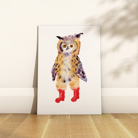 Owl in Red Wellies Print