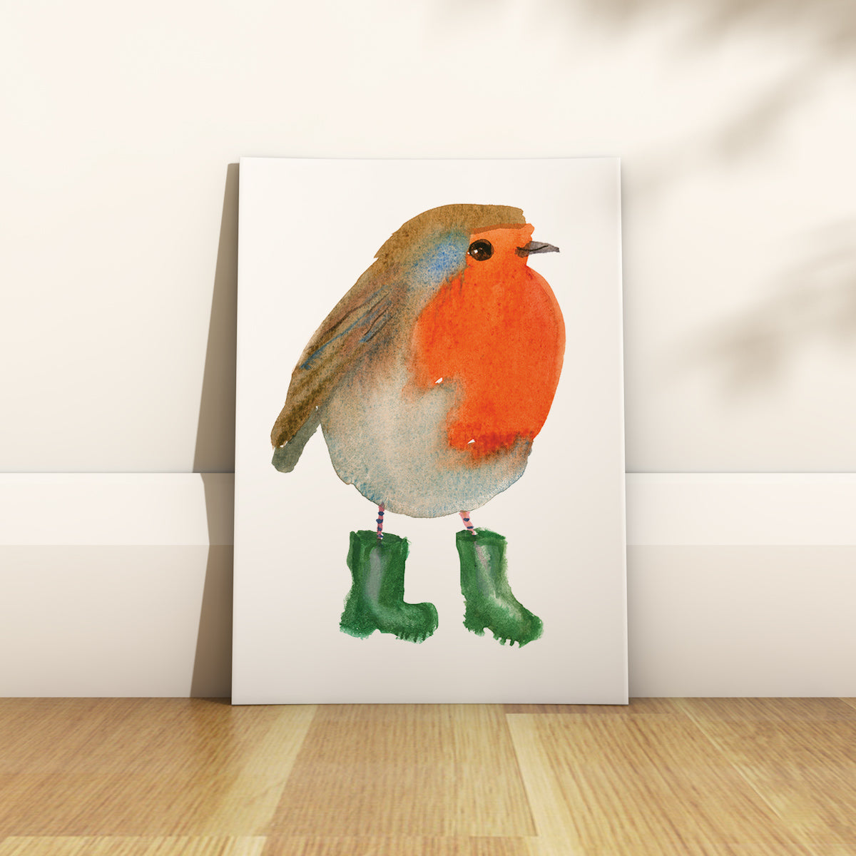 A5 Robin in Green Wellies Print