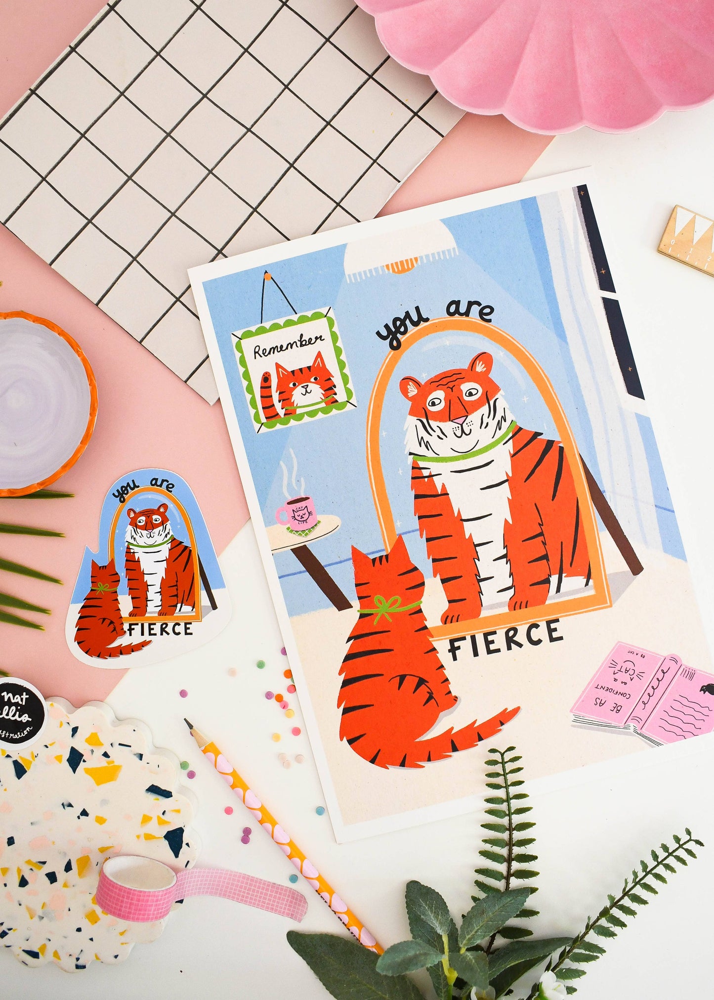 You Are Fierce - Cat and Tiger  Colourful Vinyl Sticker
