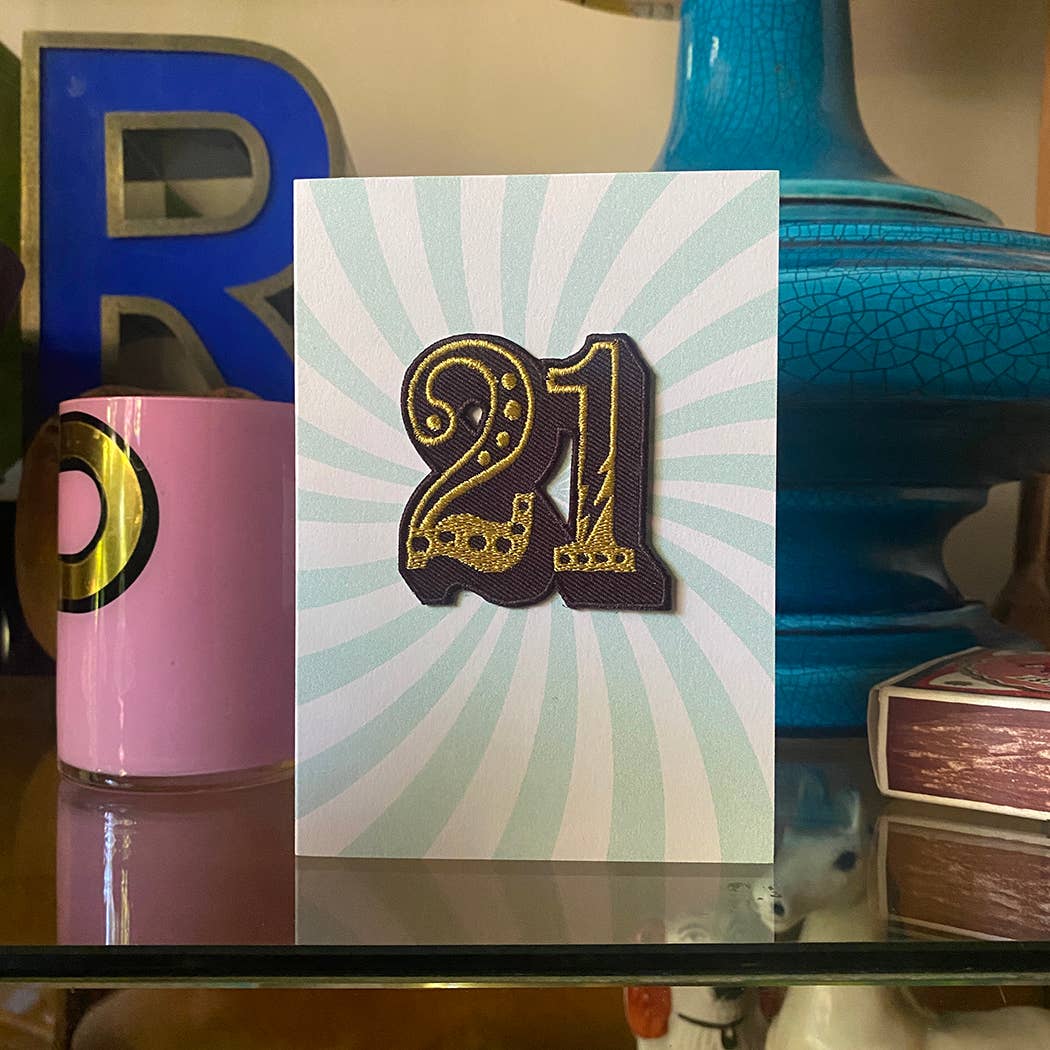 Iron on Big Number Greeting Card 21 Swirl