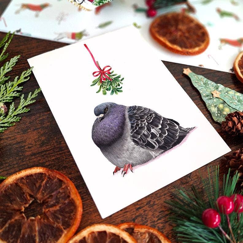 Pigeon Christmas card | Cute Mistletoe Christmas Cards Funny