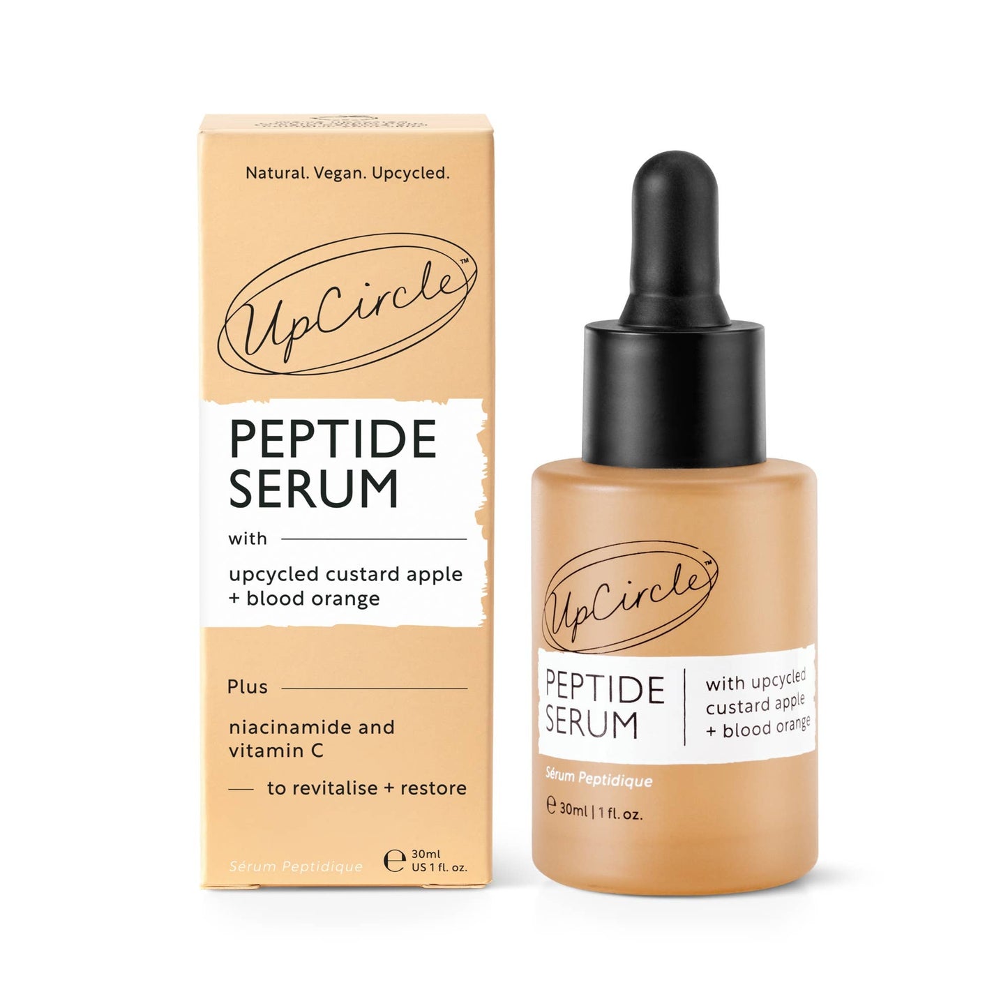 UpCircle peptide serum with custard apple & blood orange plus niacinamide and vitamin c to revitalise and restore