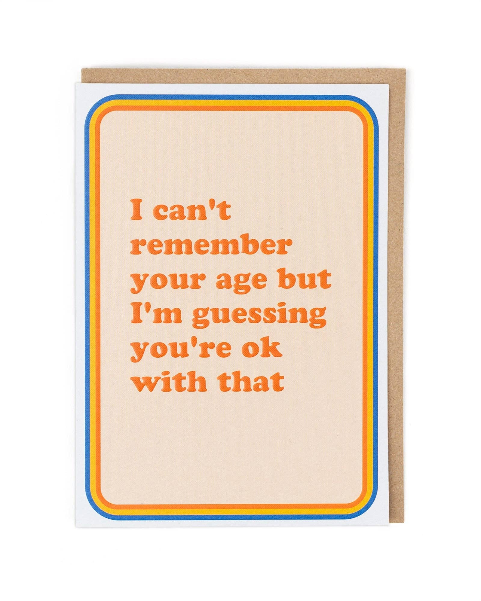 Card with orange text on a beige background