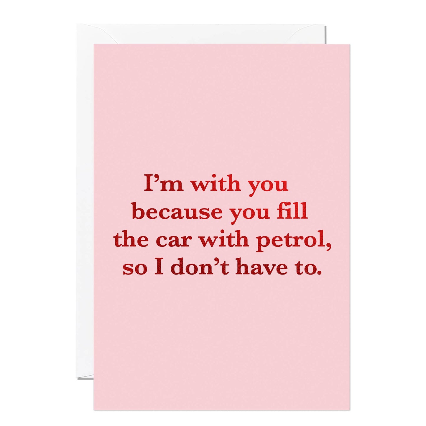 Pink card with red text on a white background