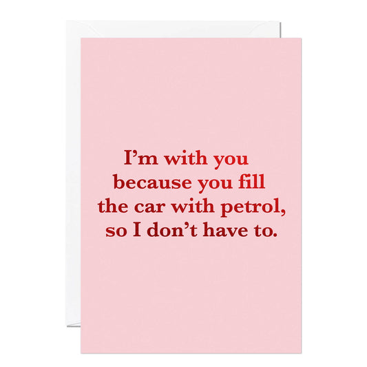 Pink card with red text on a white background