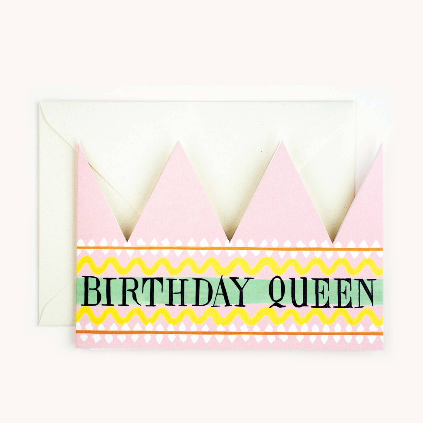 party hat card, pink with Birthday Queen text.