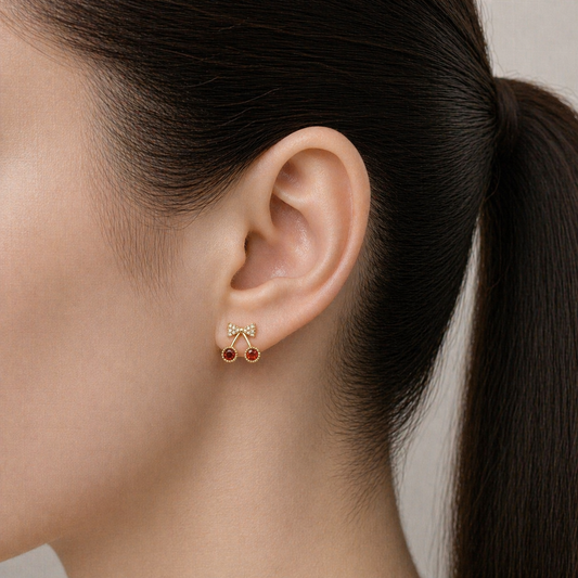Cherry Bow Stud Earrings
