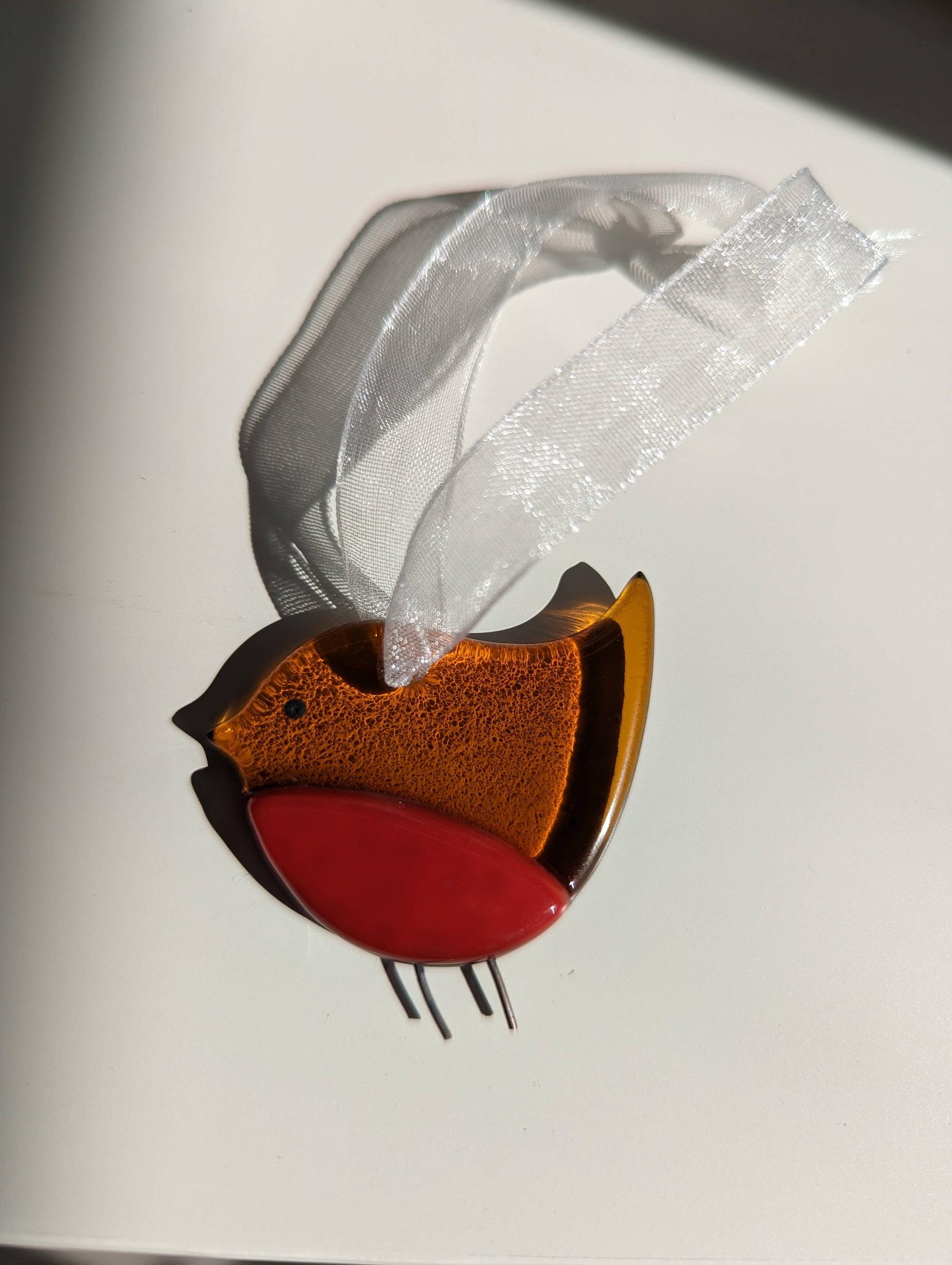 Fused glass robin