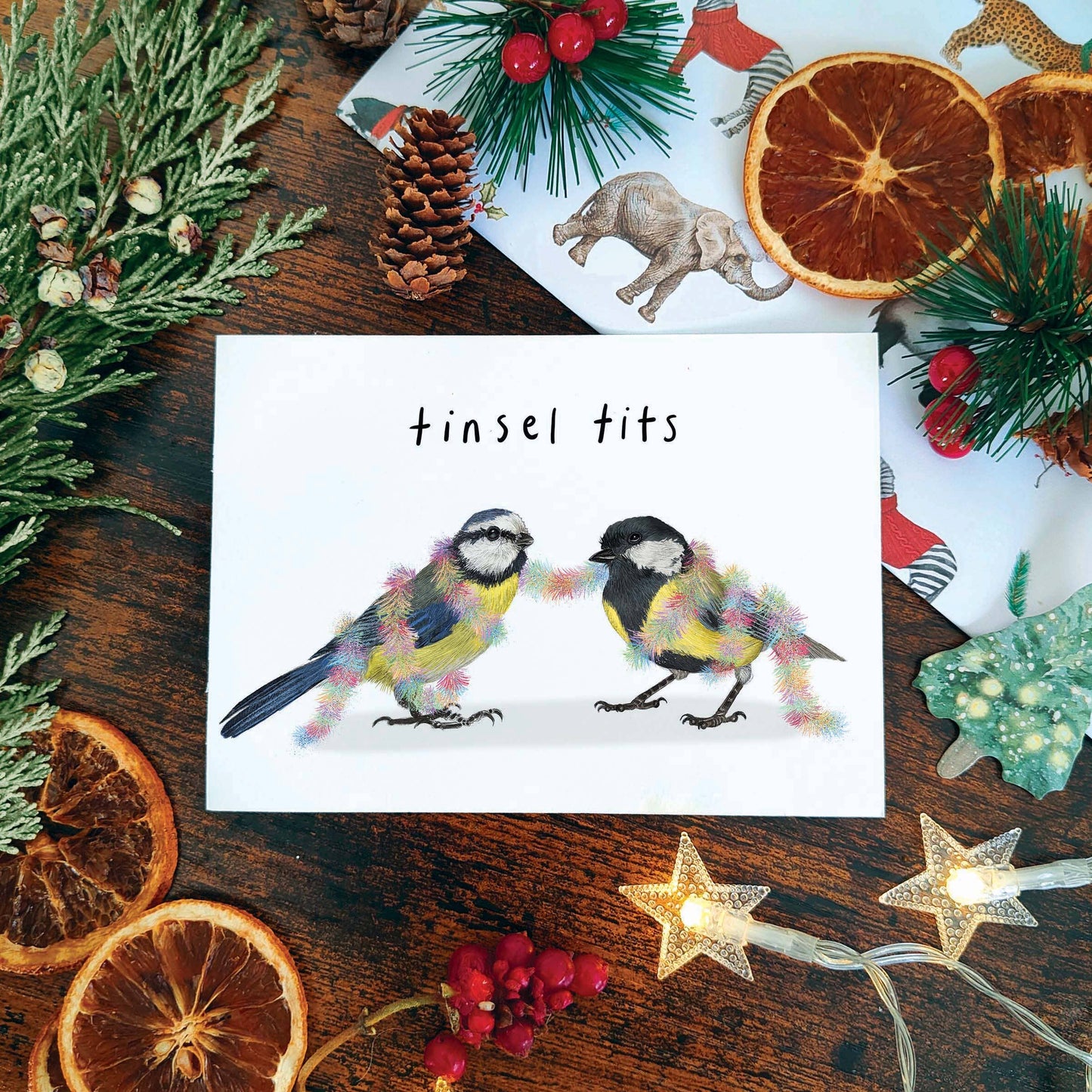 Tinsel Tits Christmas Card | Funny Wildlife Xmas Cards