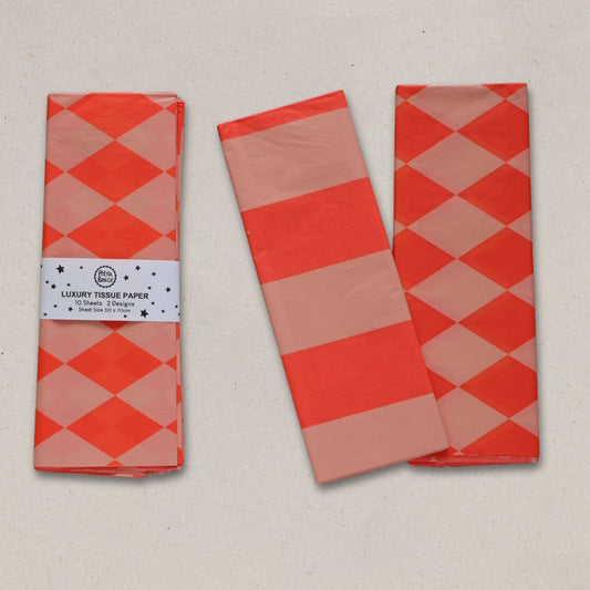 Luxury Tissue Paper Diamond/Stripe- Fluoro Orange & Peach
