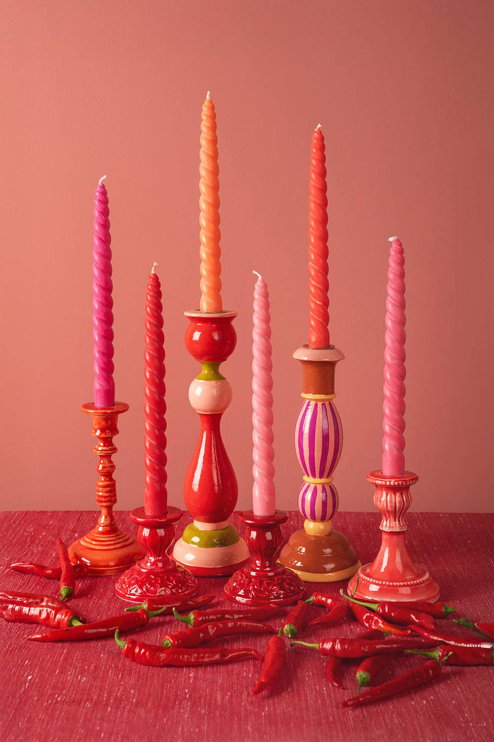 'Sunrise' Set of Six Twisted Dinner Candles