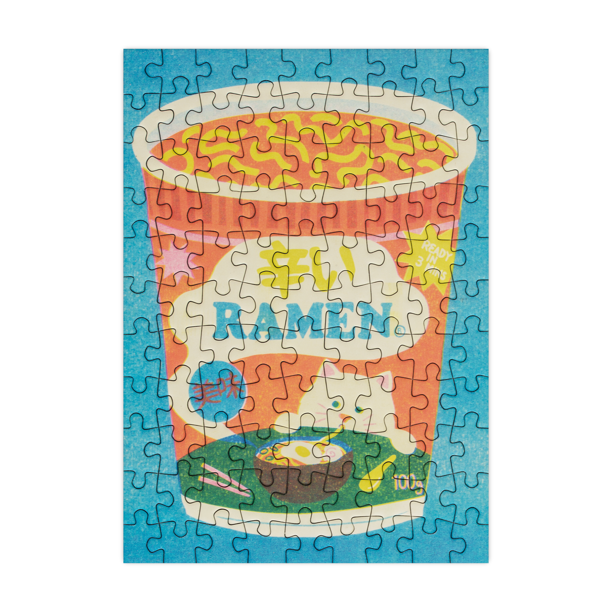 Puzzle with a cup of instant ramen design on a blue background